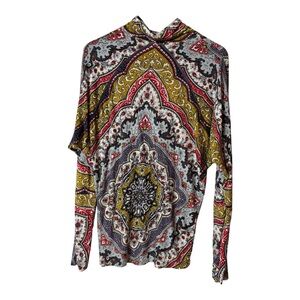 Free People Chase Me Top Multicolor Long Dolman Sleeve Stretch Paisley Top Sz L